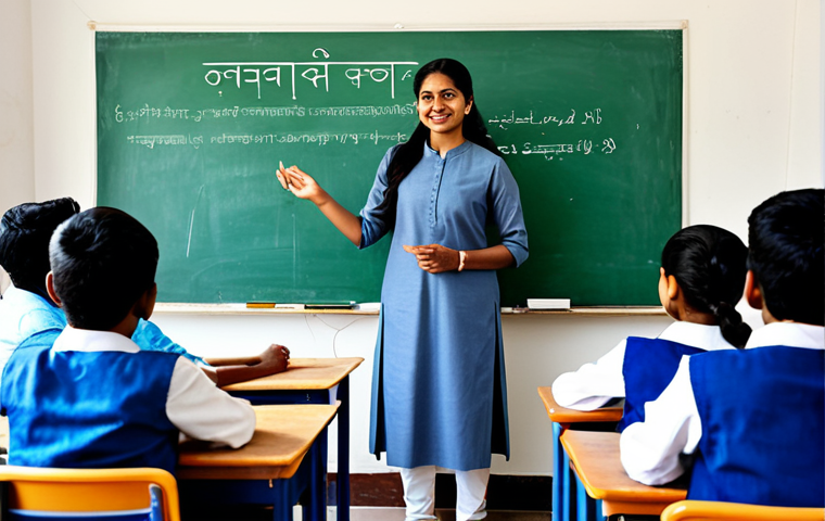 Classroom Scene**
"A friendly Hindi language teacher, fully clothed in modest attire, instructing a diverse group of students in a bright and welcoming classroom, whiteboard with Devanagari script in the background, perfect anatomy, correct proportions, safe for work, appropriate content, professional, family-friendly."
**