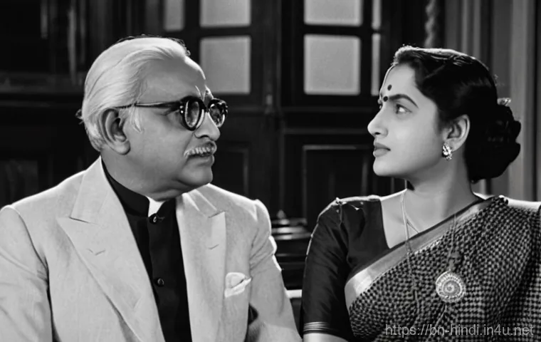 힌디어 영화 대사 - Golden Age Dialogue's Poignancy**
A black and white cinematic photograph capturing a profound moment...