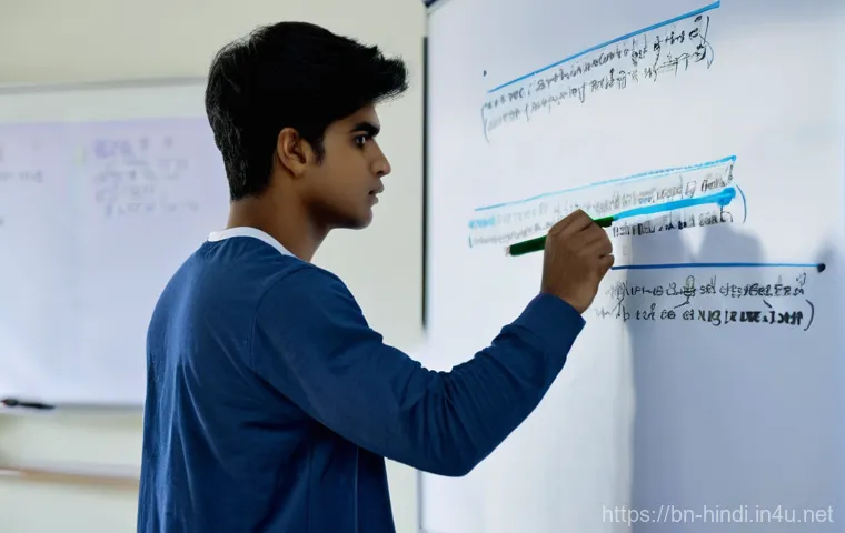 힌디어 문장부호 사용 - **Prompt:** "A curious young woman, in her early twenties and dressed in smart casual attire, is sea...