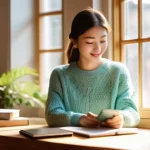 힌디어와 한국어 비교 - **Prompt 1: "A bright and airy study room where a young woman is engrossed in learning a new languag...