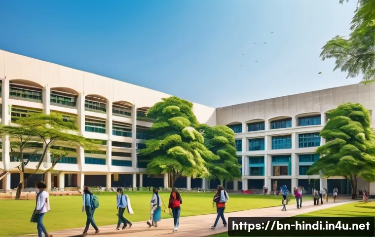 힌디어로 유학 가기 - **Prompt 1: Modern Campus Life & Diverse Learning**
"A vibrant, wide-angle shot of a modern Indi...
